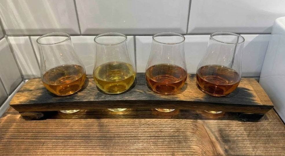 Reclaimed Whisky Barrel Stave Flight Board & Coaster Set