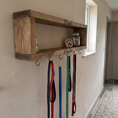 Rustic Wooden Dog Lead Rack • Handmade Pet Treat Station