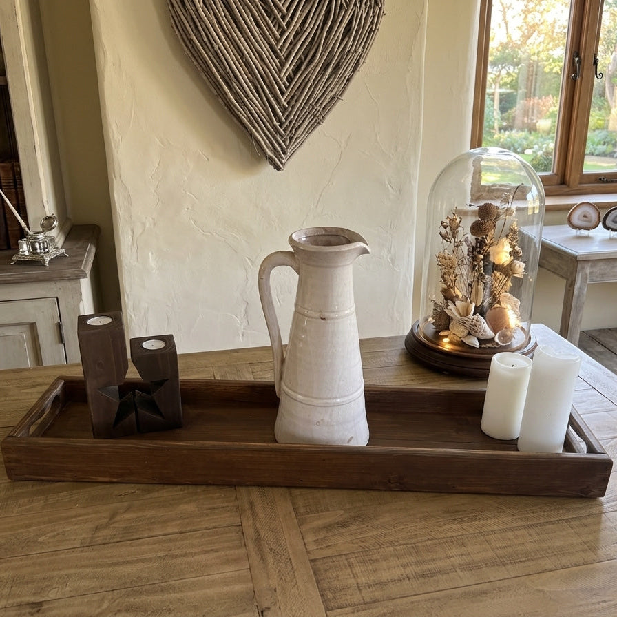 Handcrafted Solid Wood Rustic Long Tray