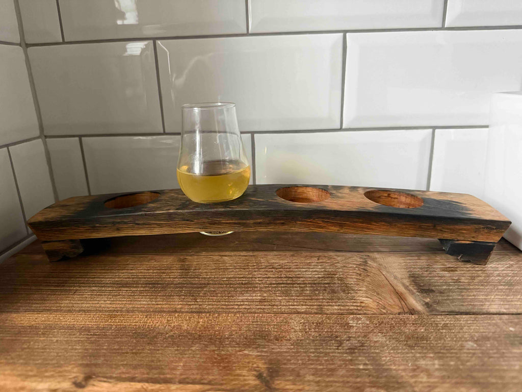 Reclaimed Whisky Barrel Stave Flight Board & Coaster Set
