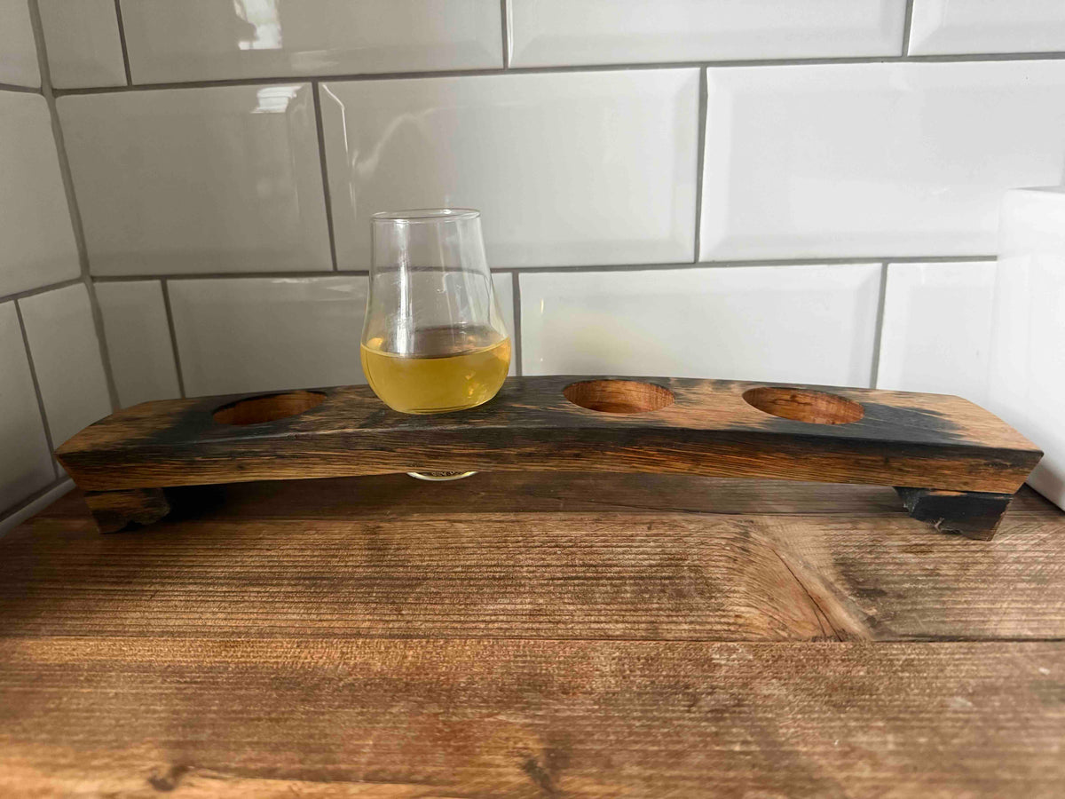Reclaimed Whisky Barrel Stave Flight Board & Coaster Set