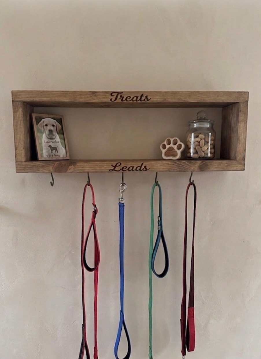 Rustic Wooden Dog Lead Rack • Handmade Pet Treat Station