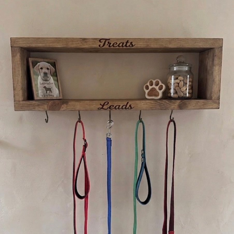 Rustic Wooden Dog Lead Rack • Handmade Pet Treat Station
