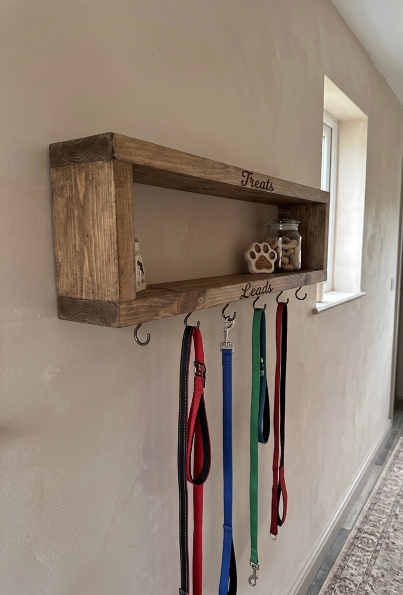 Rustic Wooden Dog Lead Rack • Handmade Pet Treat Station