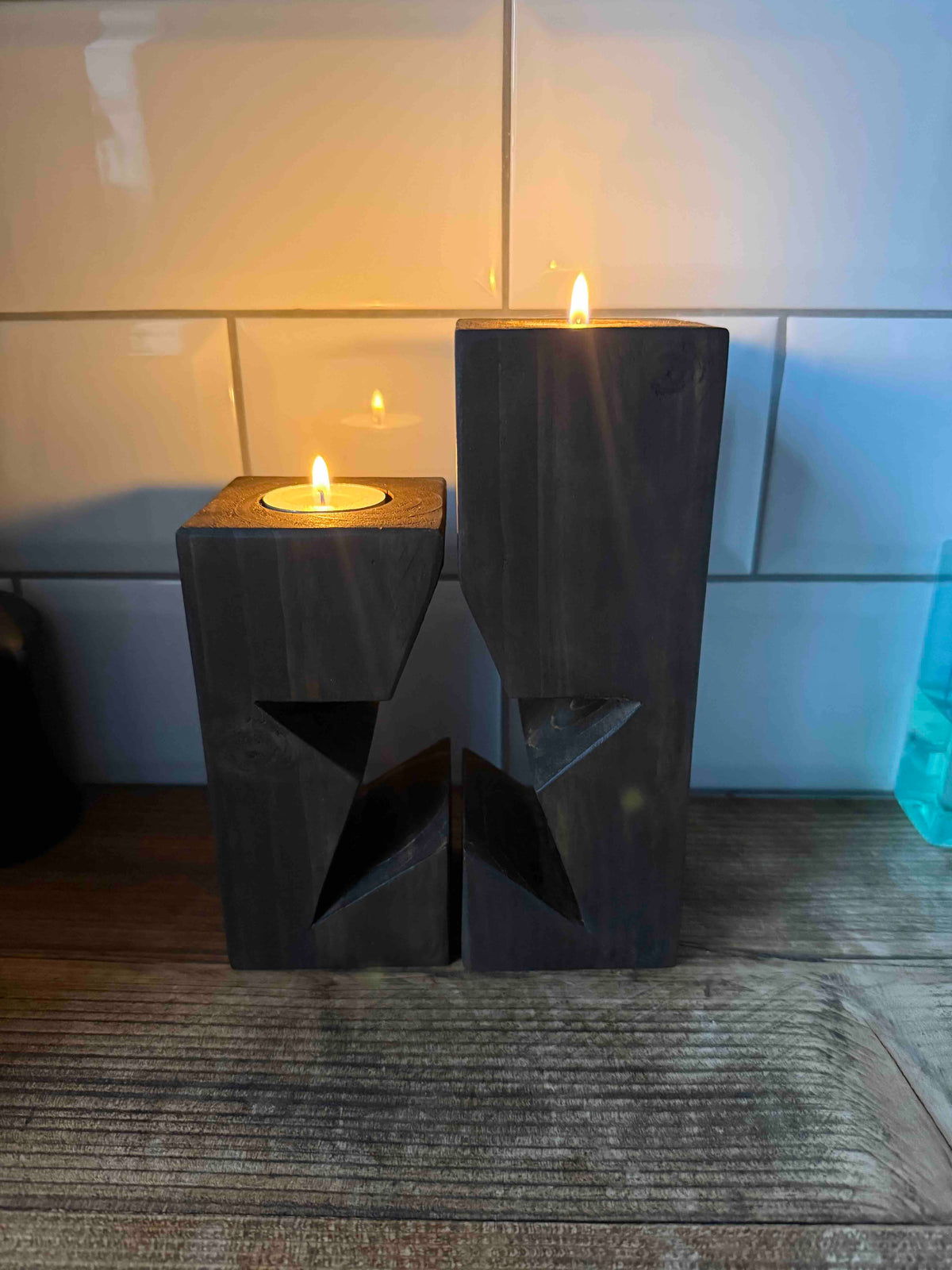Rustic Wooden Star Candle Holder Set