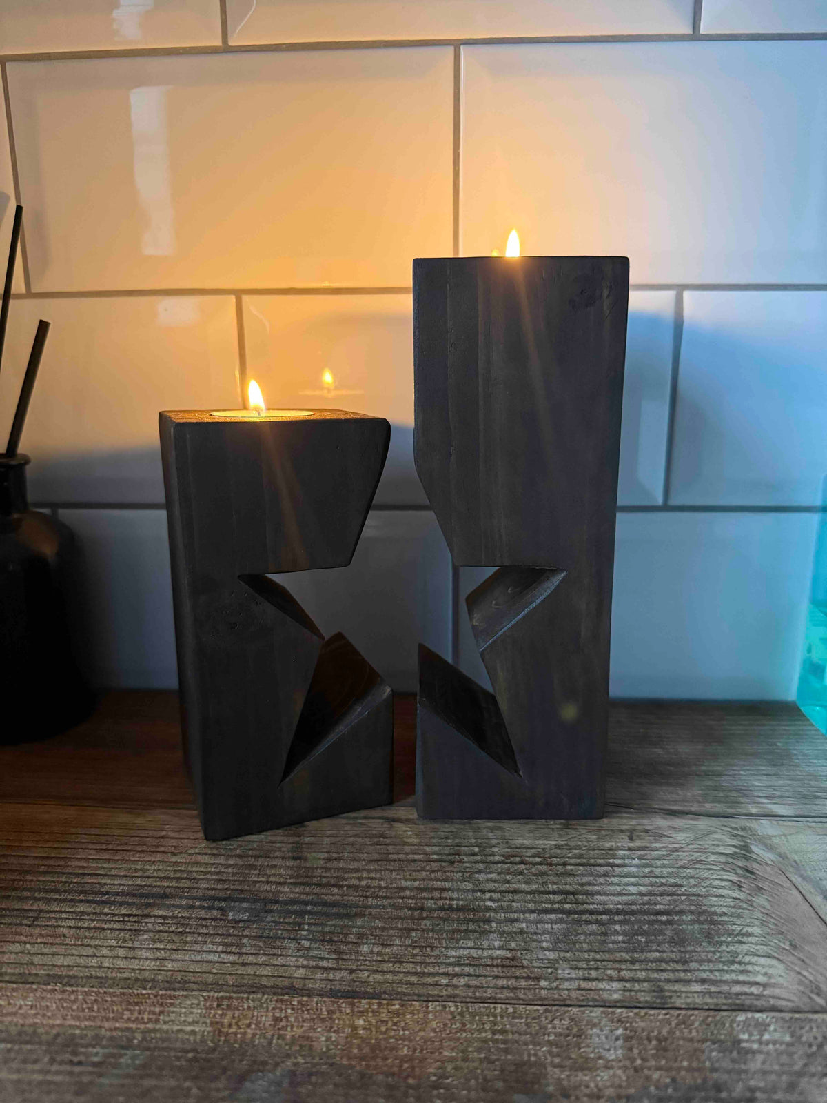 Rustic Wooden Star Candle Holder Set