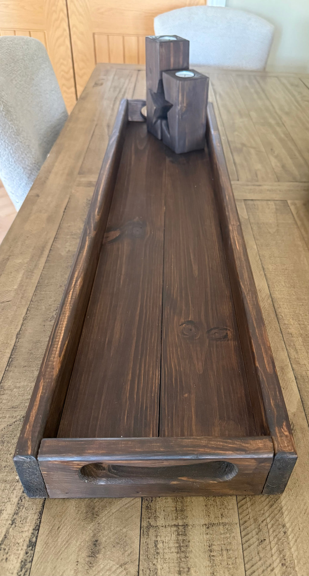 Handcrafted Solid Wood Rustic Long Tray