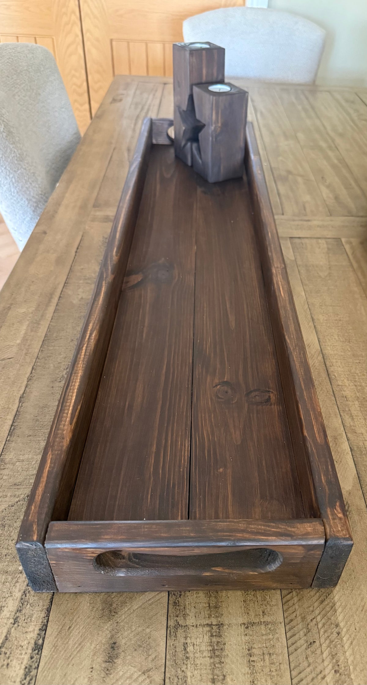 Handcrafted Solid Wood Rustic Long Tray