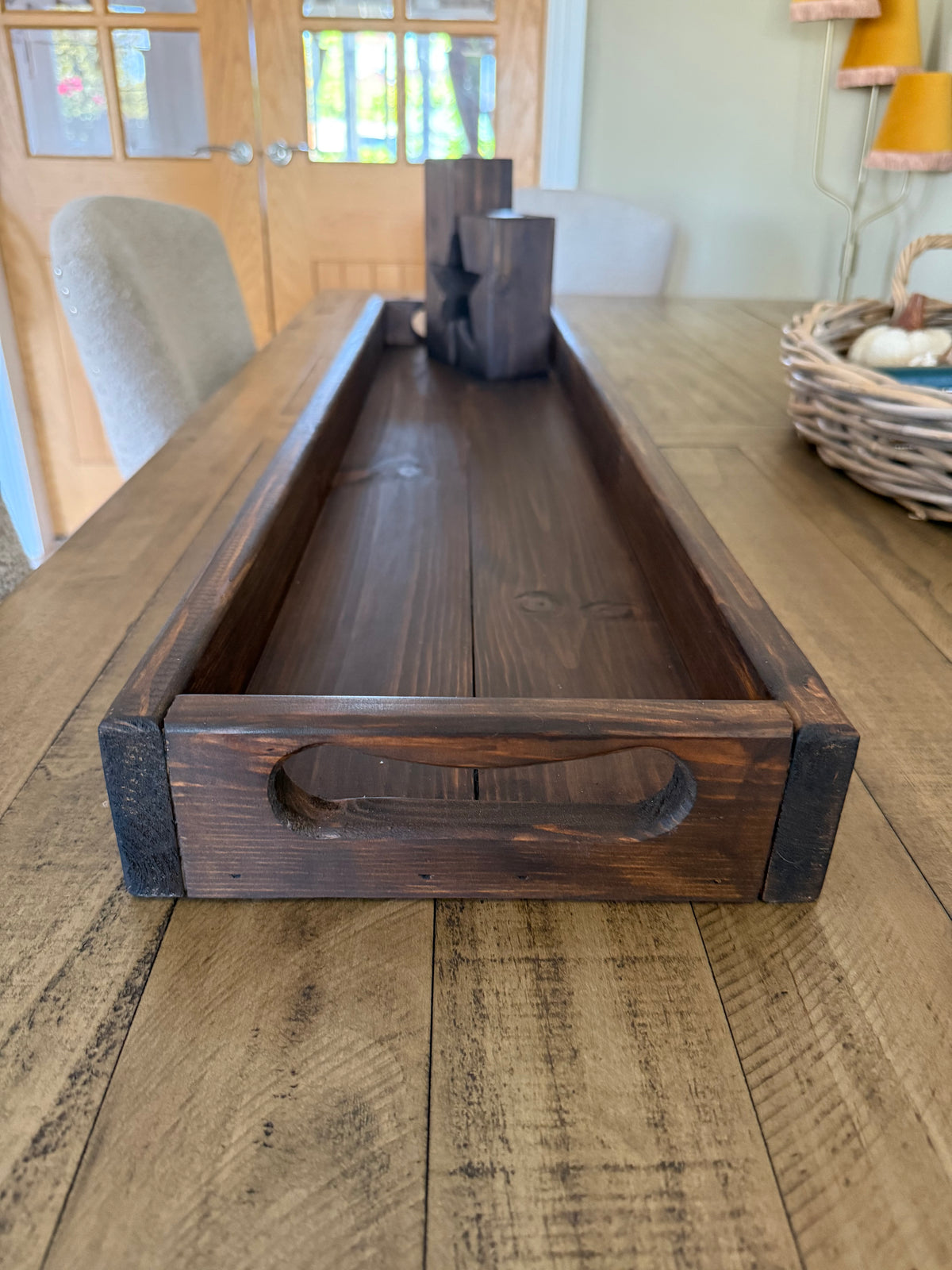 Handcrafted Solid Wood Rustic Long Tray