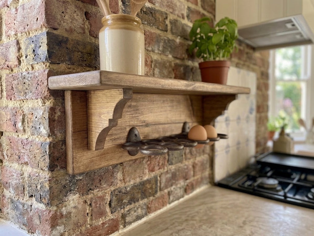 Wooden Egg Holder Shelf | Farmhouse Egg Rack with Display Shelf