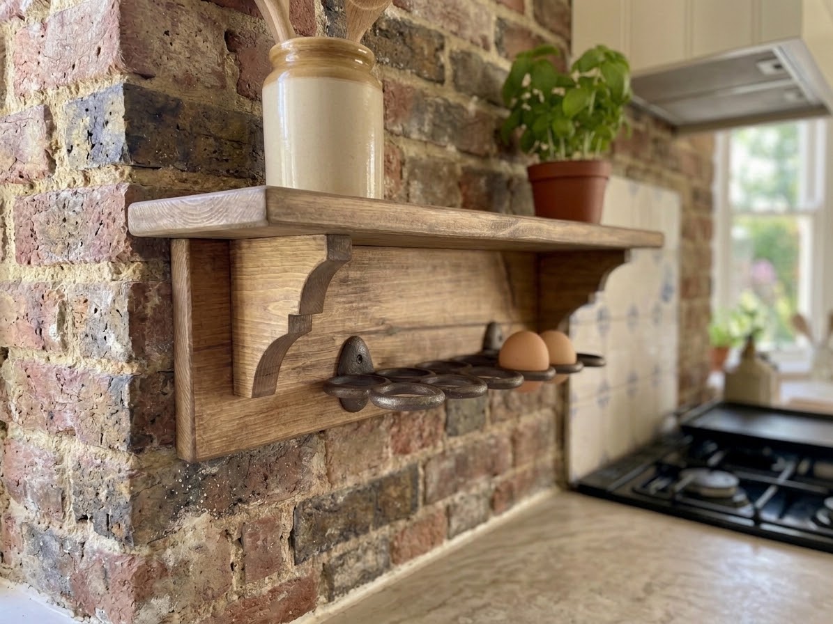 Wooden Egg Holder Shelf | Farmhouse Egg Rack with Display Shelf