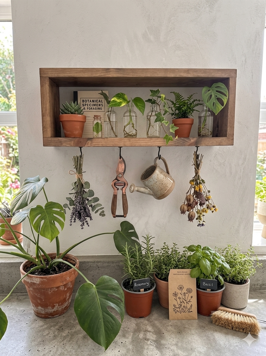 Rustic Wooden Mug Shelf