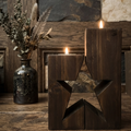 Rustic Wooden Star Candle Holder Set