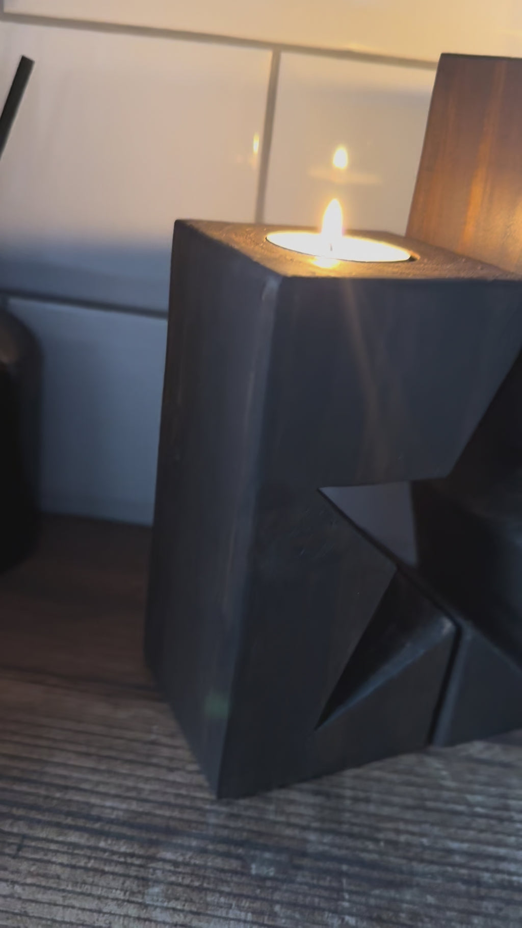 Rustic Wooden Star Candle Holder Set
