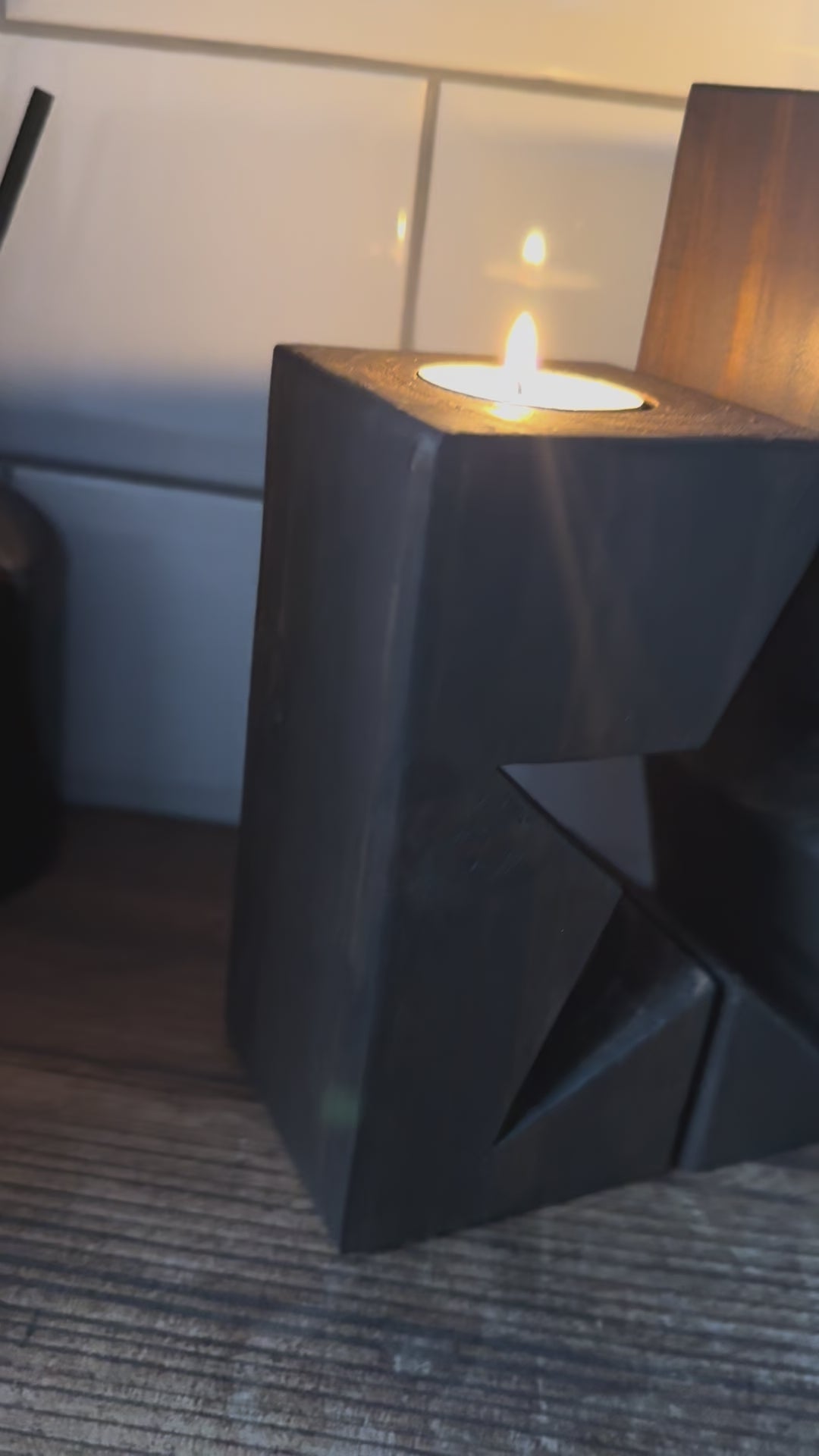 Rustic Wooden Star Candle Holder Set